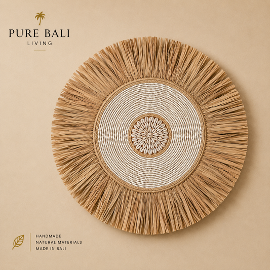 Bali Wandbord Beige/wit/Naturel Ø45 cm – Handgemaakt Rotan Wandbord | Boho Wanddecoratie