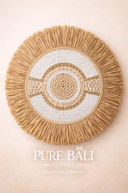 Handgemaakt Bali Wandbord, wit – Boho Wanddecoratie