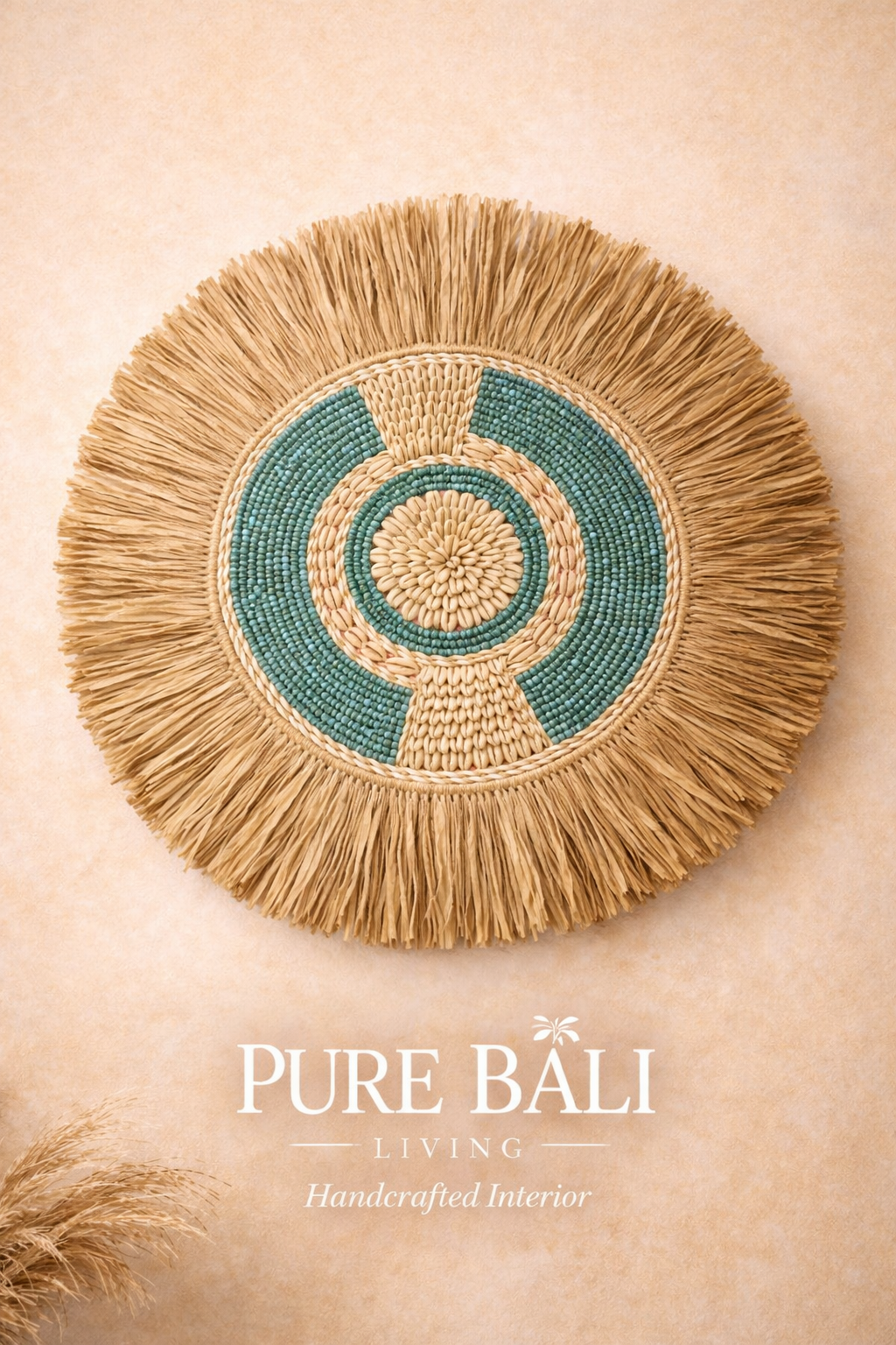 Bali Wandbord groen/blauw – Handgemaakt Rotan Wandbord | Boho Wanddecoratie