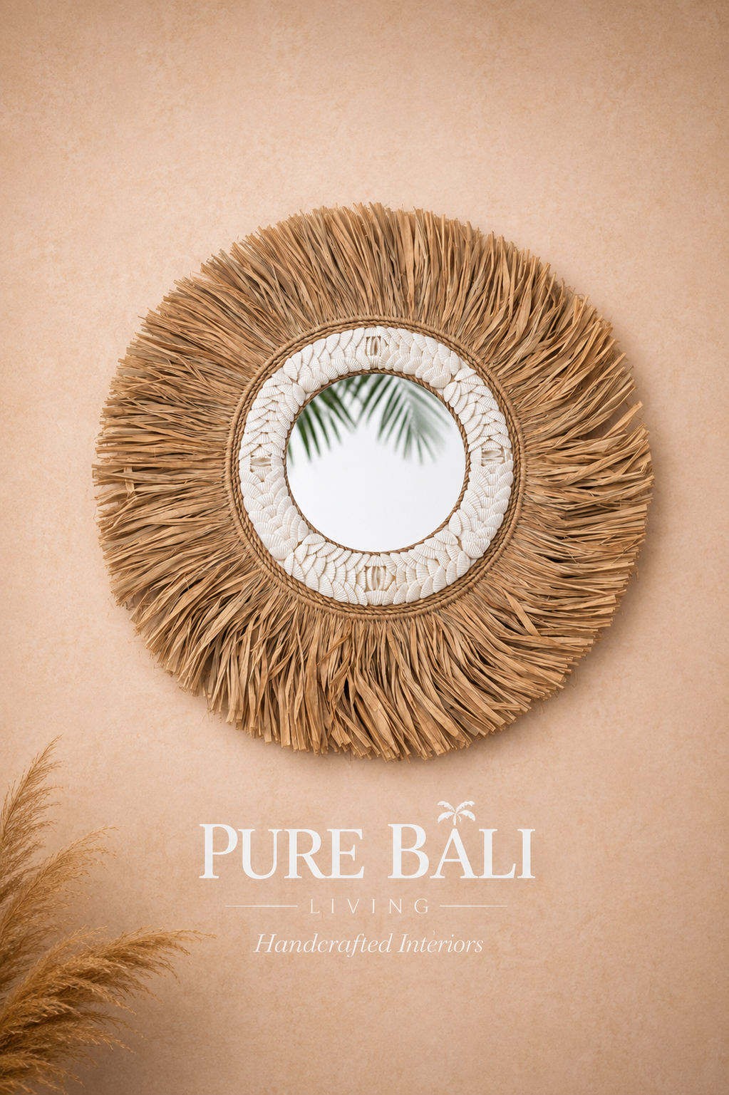 Bali Wandbord Wit/beige met Spiegel – Rotan Wanddecoratie Boho | Handgemaakt (kopie)