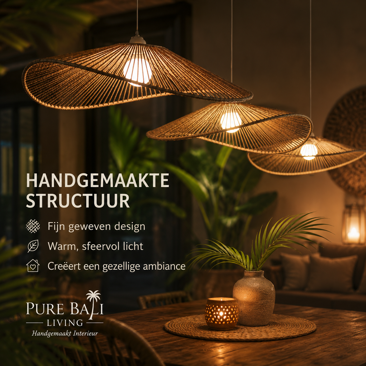 Bali Hanglamp Rotan – Handgemaakte Lampenkap Naturel 30 cm