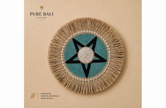 Bali Wandbord Beige/Groen/zwart Ø45 cm – Handgemaakt Rotan Wandbord | Boho Wanddecoratie
