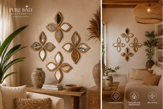Bali Wandspiegels Set (4 stuks) – Boho Houten wanddecoratie | Luxe Sfeer