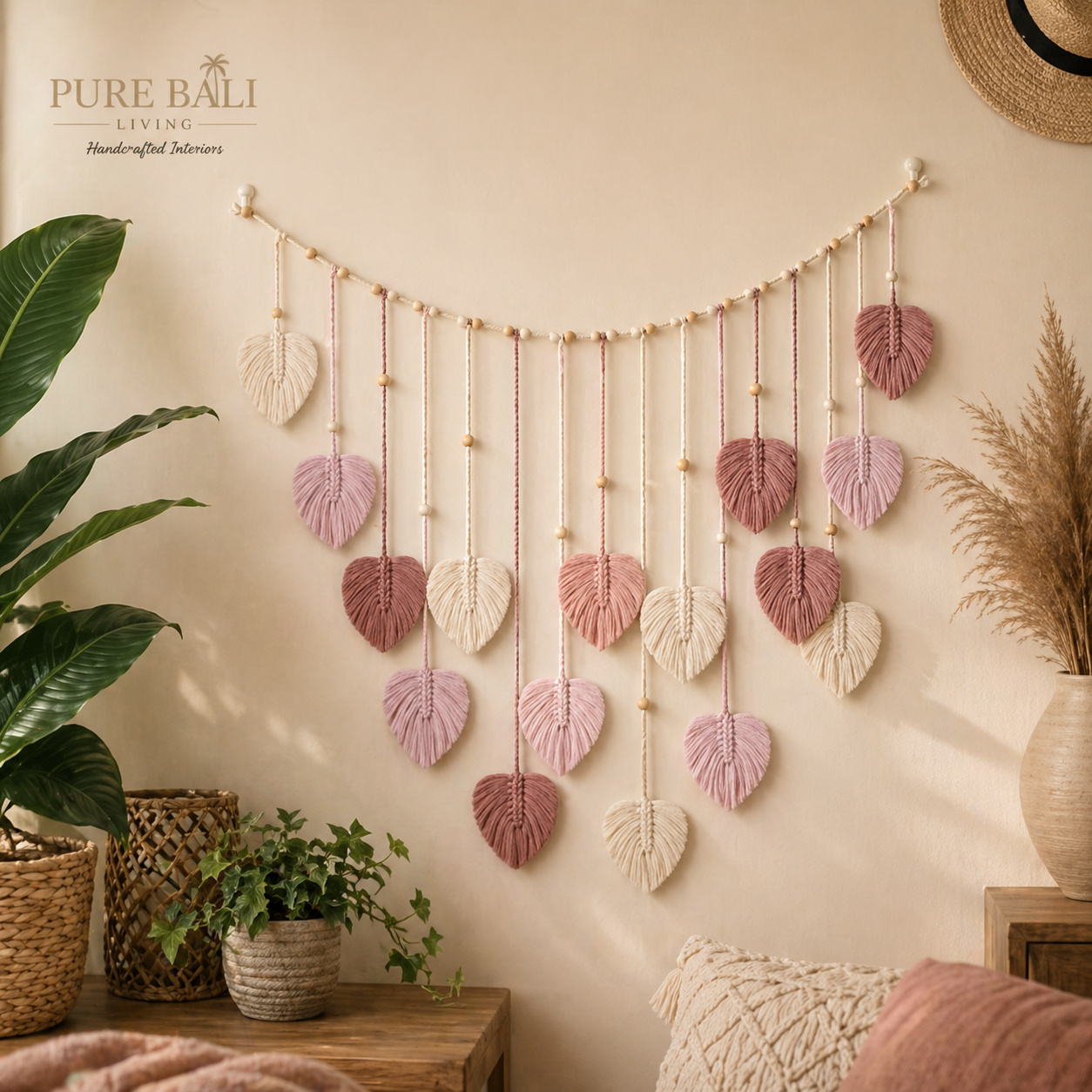 Boho Wandhanger met Bladeren – Macramé Wanddecoratie Bali Stijl