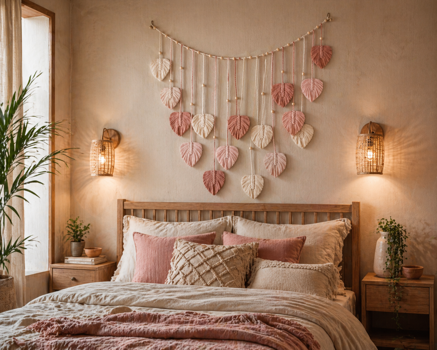 Boho Wandhanger met Bladeren – Macramé Wanddecoratie Bali Stijl