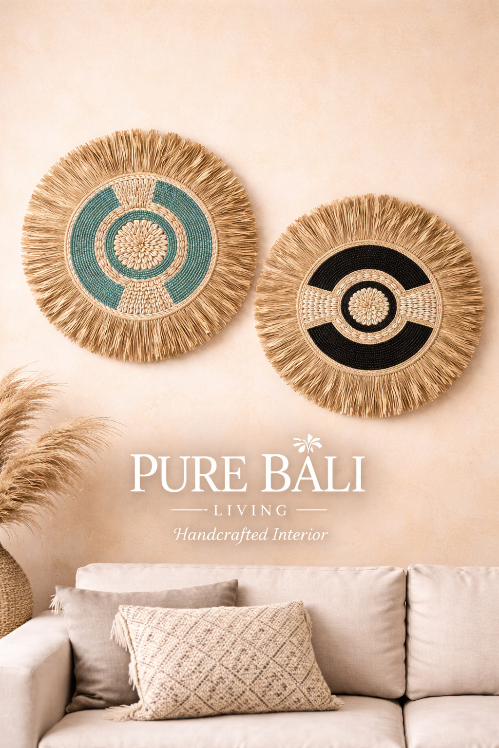 Bali wanddecoratie set rotan wandborden interieur boho stijl