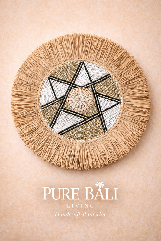 Handgemaakt Bali Wandbord, zwart/wit – Boho Wanddecoratie