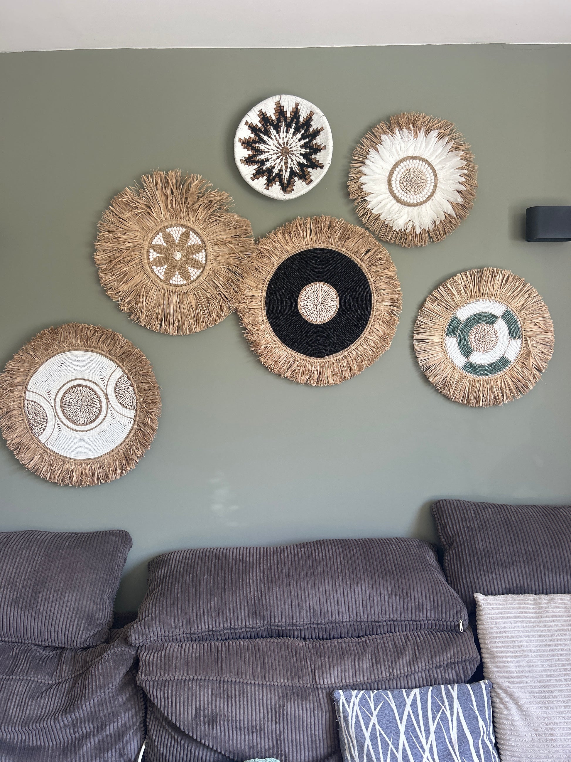 Bali wanddecoratie set rotan wandborden boho interieur muur
