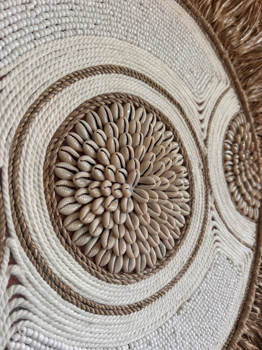 Handgemaakt Bali Wandbord, wit – Boho Wanddecoratie