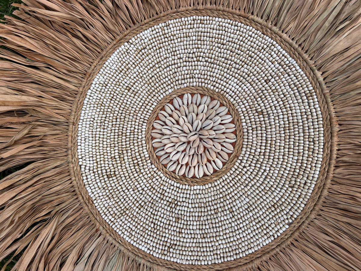 Bali Wandbord Beige/wit/Naturel Ø45 cm – Handgemaakt Rotan Wandbord | Boho Wanddecoratie