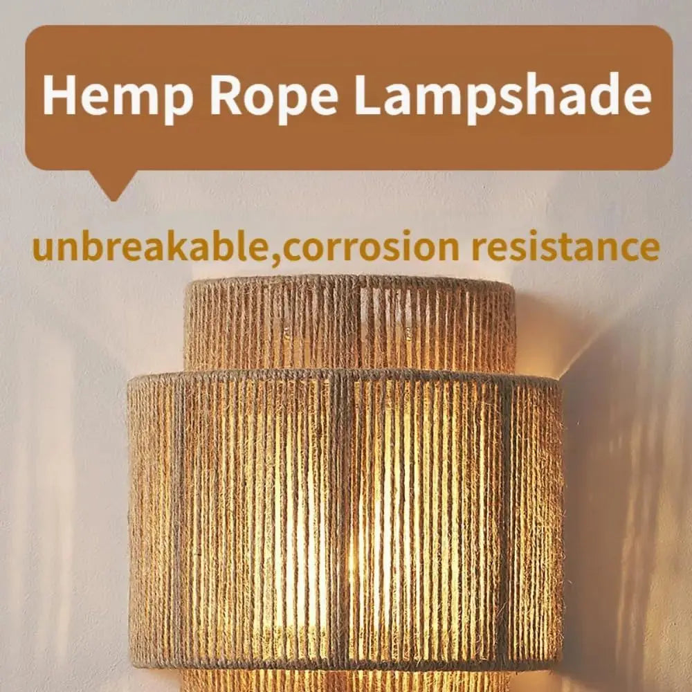 Boho Rattan Wall Light Woven Hemp Rope Wall Sconces Light Fixture Farmhouse Rustic Wall Lamps for Living Room Bedroom Stairway