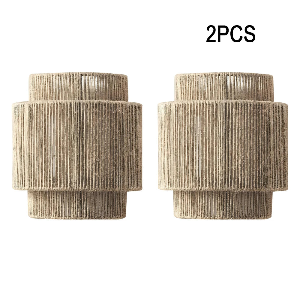Boho Rattan Wall Light Woven Hemp Rope Wall Sconces Light Fixture Farmhouse Rustic Wall Lamps for Living Room Bedroom Stairway